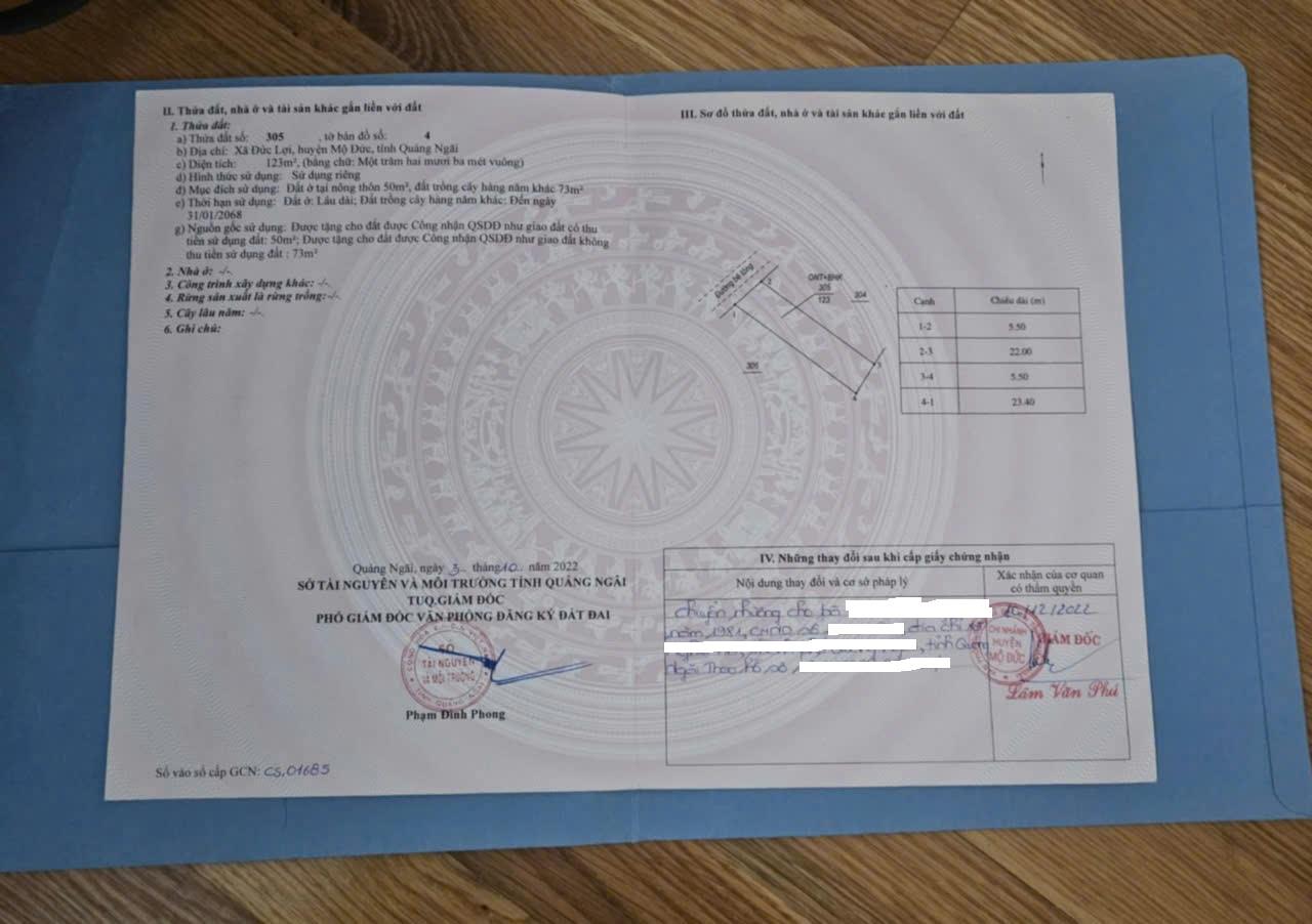 Bán đất thổ cư 238m2, Mỹ Á, Đức Lợi, Mộ Đức, Quảng Ngãi - 1.5 tỷ, sổ đỏ - Ảnh 1